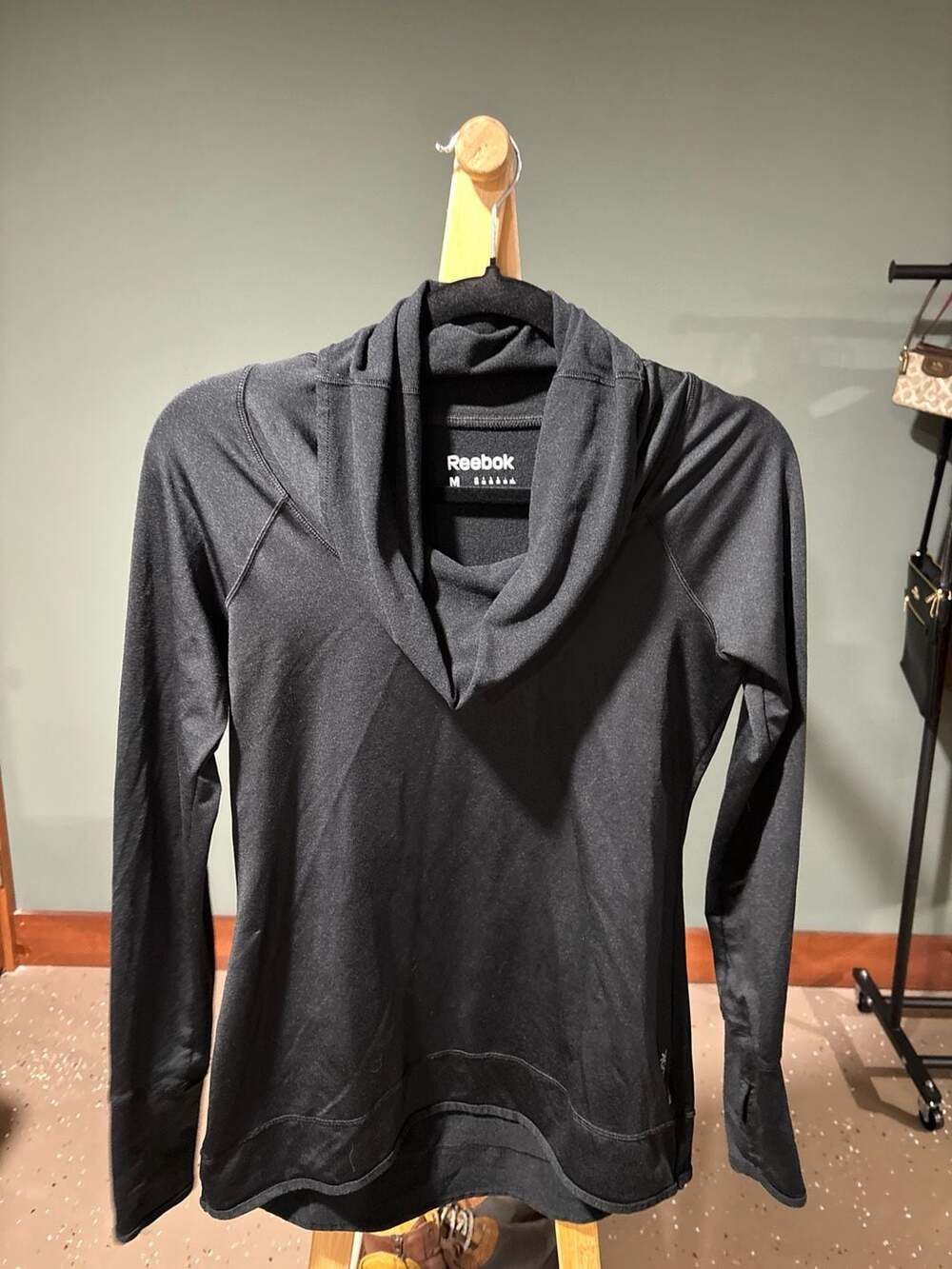 Reebok Women's Black Cowl Neck Long Sleeve Pullover with Thumbholes, Size M